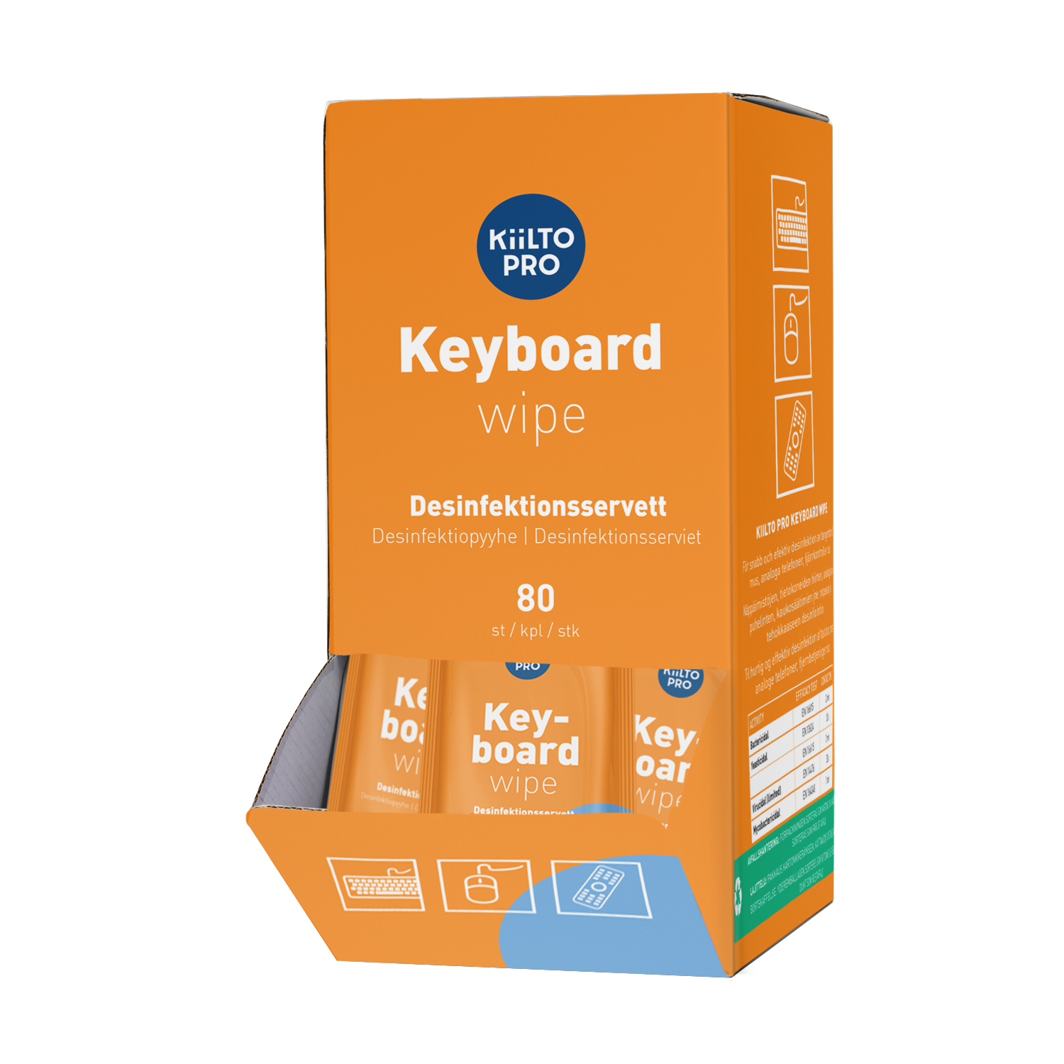 80 Keyboard Wipes i åben kasse fra Kiilto Pro